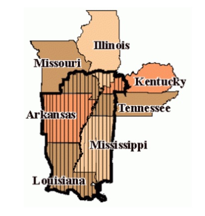LMDI region Map of Missouri, Arkansas, Louisiana, Mississippi, Tennessee, Kentucky, and Illinois
