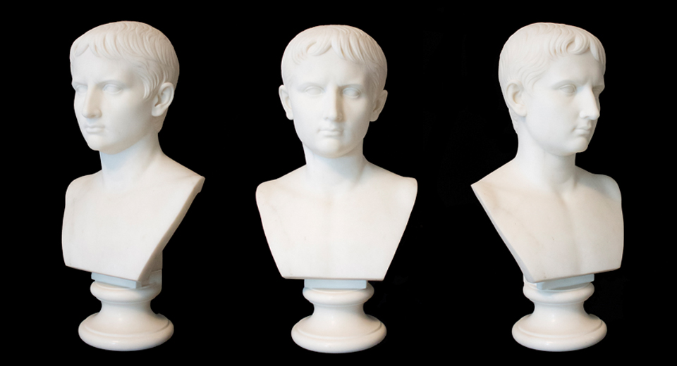A marble bust of Augustus, once owned by Charles Sumner. A marble bust of Augustus, once owned by Charles Sumner.