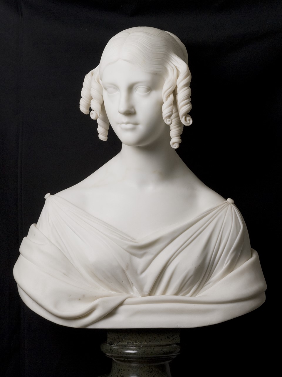A white marble bust of Frances E. Appleton from 1836. A white marble bust of Frances E. Appleton from 1836.