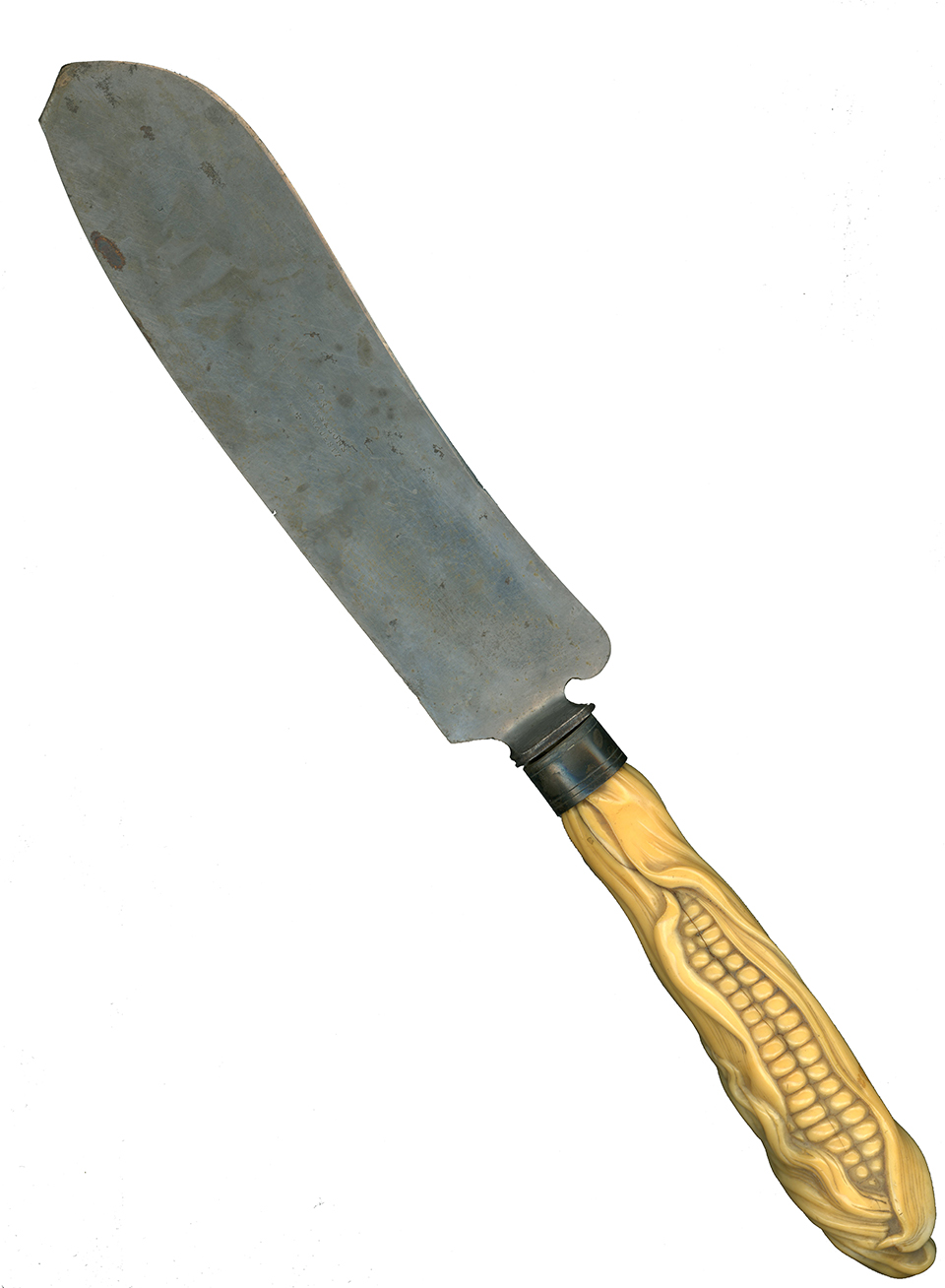 A Joseph Rodgers & Son bread knife with a handle formed in the shape of an ear of corn. A Joseph Rodgers & Son bread knife with a handle formed in the shape of an ear of corn.