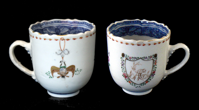 A pair of tea cups that once belonged to Andrew Craigie. A pair of tea cups that once belonged to Andrew Craigie.