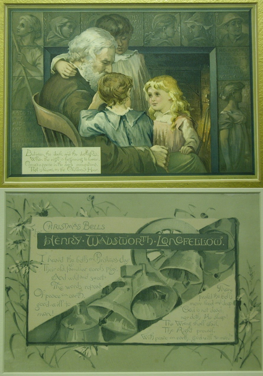 A Christmas Card by Louis Prang featuring Henry W. Longfellow and his poetry.