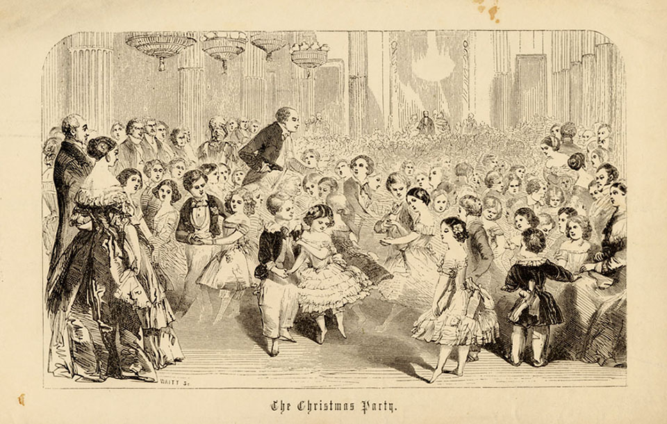 An 1853 print depicting a children's Christmas party. An 1853 print depicting a children's Christmas party.
