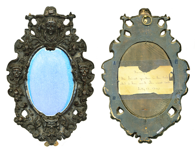 A mirror given by Henry Wadsworth Longfellow to his wife Frances on their fourth wedding anniversary in 1847. A mirror given by Henry Wadsworth Longfellow to his wife Frances on their fourth wedding anniversary in 1847.