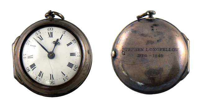 A pocket watch with a sterling silver case, that belonged to several generations of the extended Longfellow family. A pocket watch with a sterling silver case, that belonged to several generations of the extended Longfellow family.