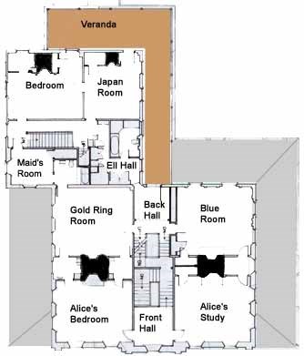 Plan of the second floor of the Vassall-Craigie-Longfellow House.