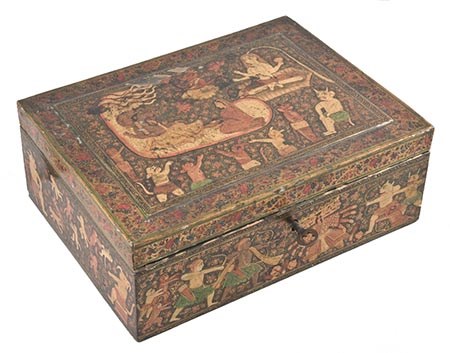 Lacquered box painted with scenes of gods and goddesses