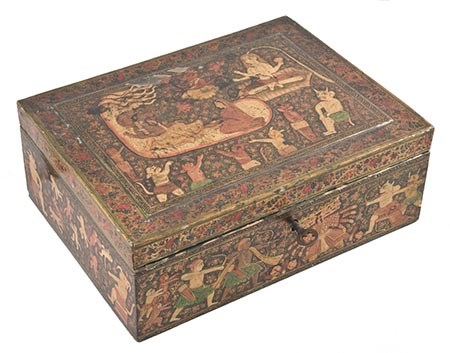 Lacquered box painted with scenes of gods and goddesses