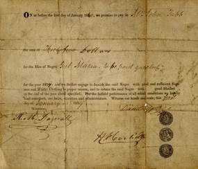 An 1839 contract for the hire of a slave girl.