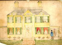 19th century child's color drawing of the Longfellow House