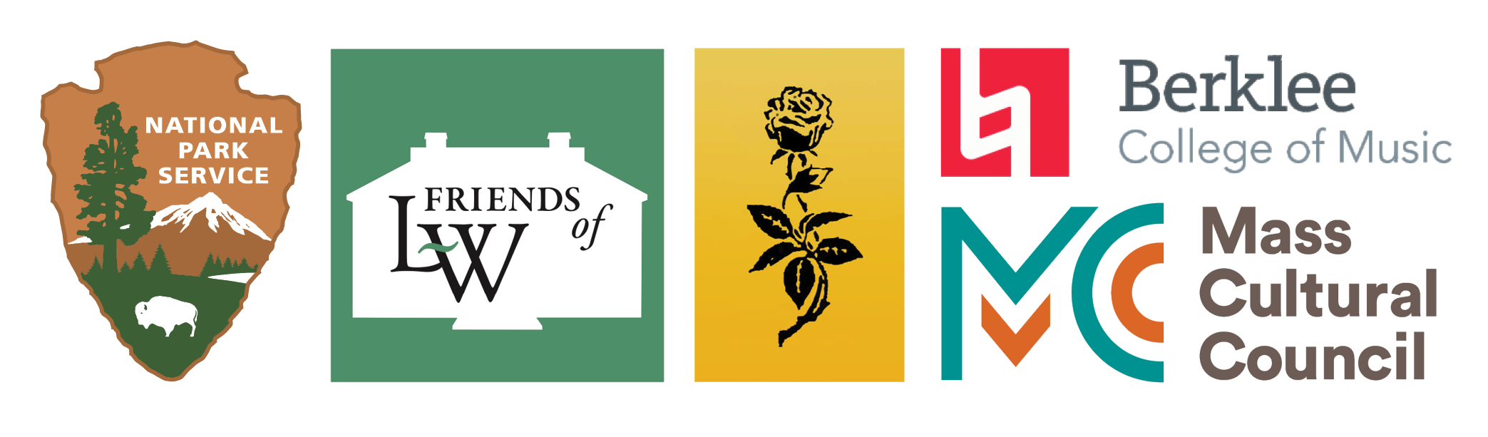 National Park Service, Friends of the Longfellow House, New England Poetry Club, Berklee, and Mass Cultural Council logos