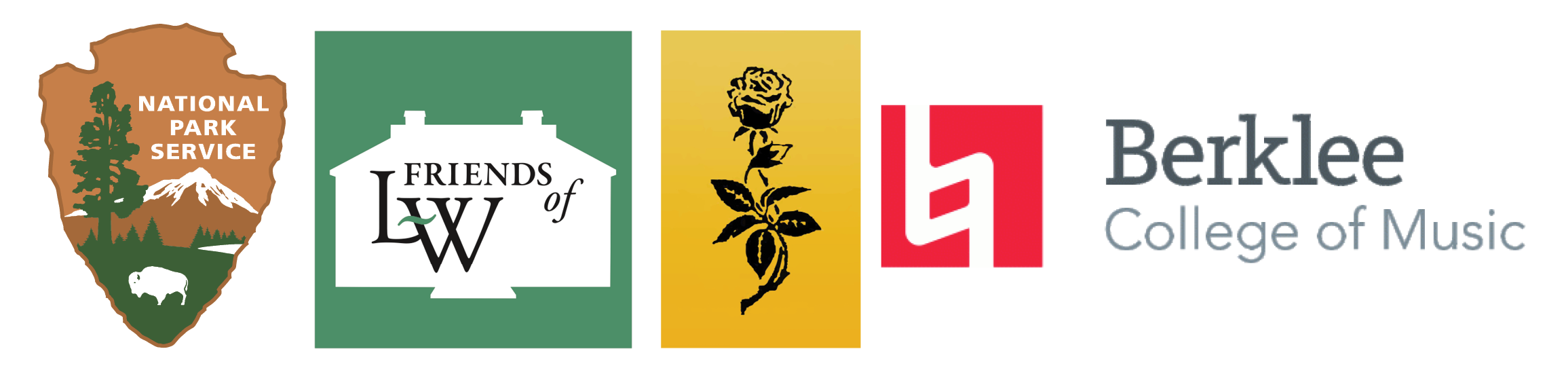 National Park Service, Friends of the Longfellow House, New England Poetry Club, and Berklee College of Music logos