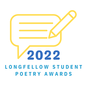 Logo with yellow text bubble and blue text reading 2022 Longfellow Student Poetry Awards