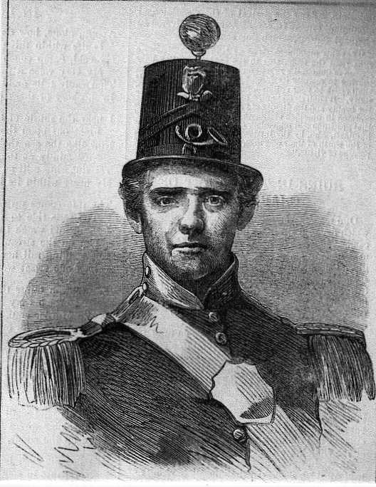 Addison Whitney A black and white drawn portrait of a young man wearing an intricate hat and uniform