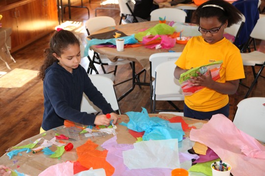 Kids Week participants Children at the crafts table
