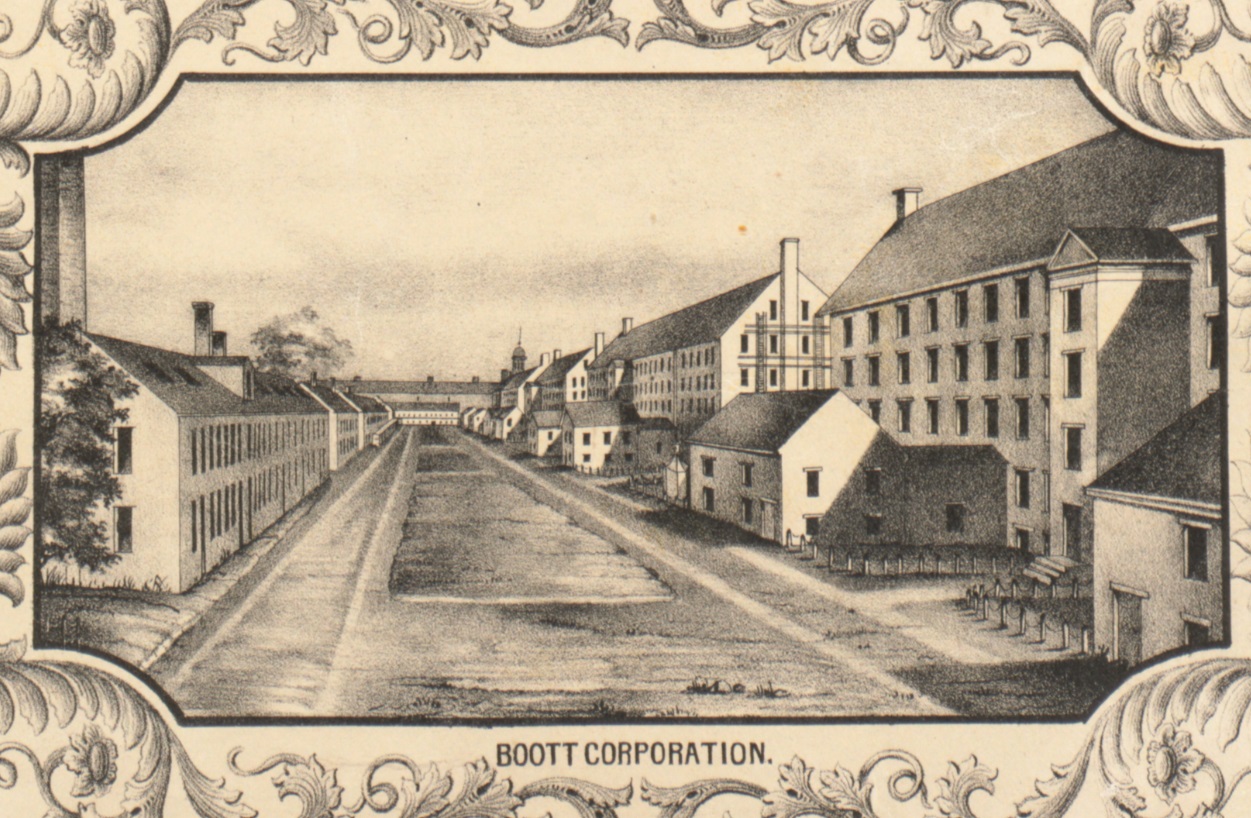 This image is of a large rectangular courtyard, with three two story buildings on the left and four five story buildings on the right.