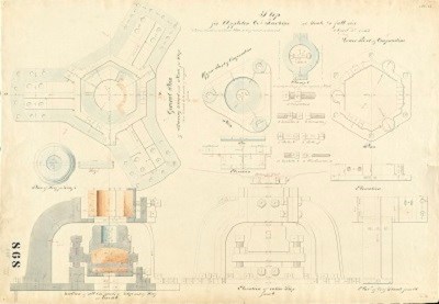 An engineer's drawing of a turbine at the Appleton Mills