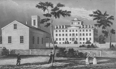 An illustration of Monticello Female Seminary in Godfrey, IL