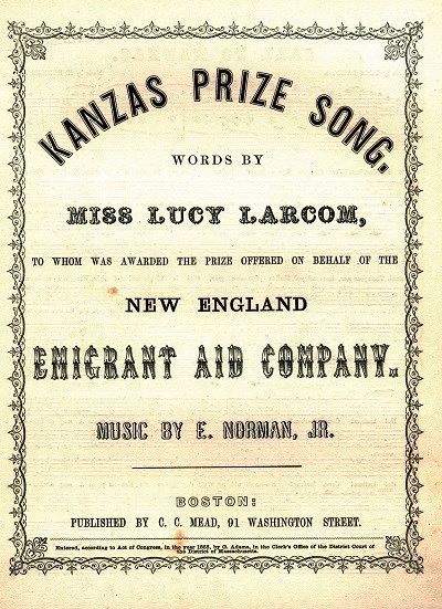 A piece of promotional material for Lucy Larcom's poem "Call to Kansas"