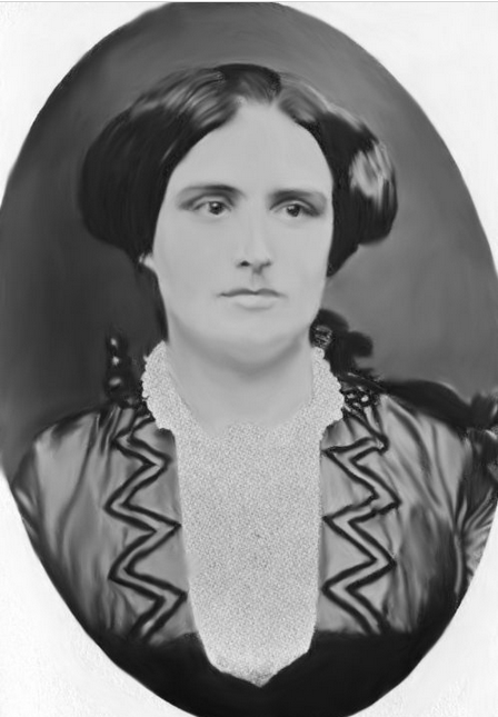 Harriet Hanson Robinson facing to her left posing