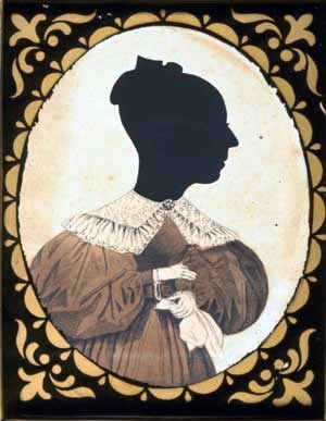 A silhouette of a mill girl's face with a dress shown