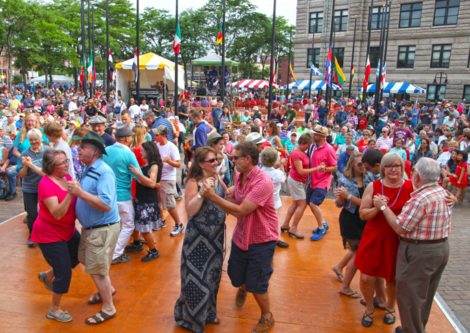 Dancing at JFK Plaza at the Lowell Folk Festival