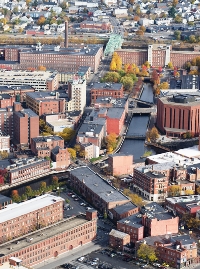 Aerial view of downtown Lowell