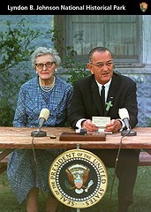President Johnson with his first teacher, Katie Deadrich Loney