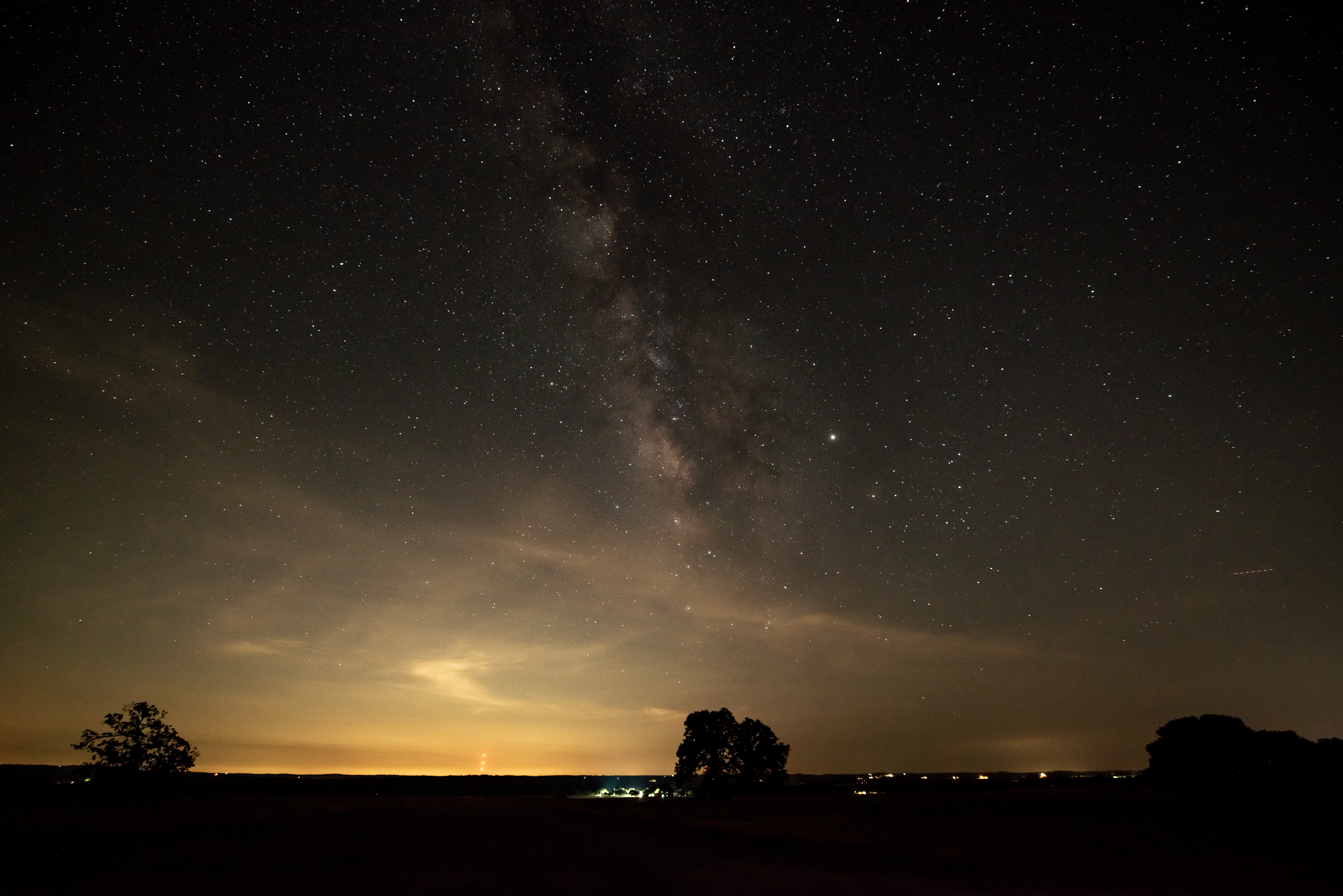 The Milky Way becomes visible over the LBJ Ranch as the sky darkens.