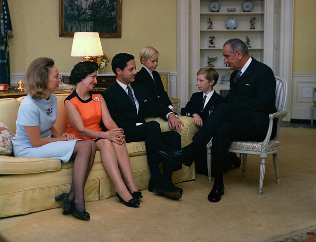 Tyler and Bess Abell with sons sitting with President and Lady Bird Johnson.