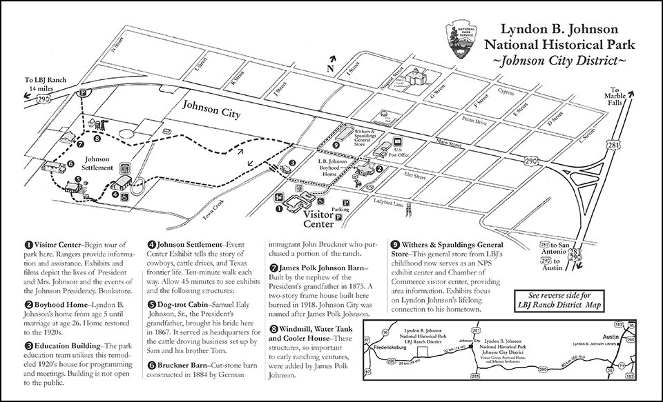 Black and White Map of Johnson City and park sites