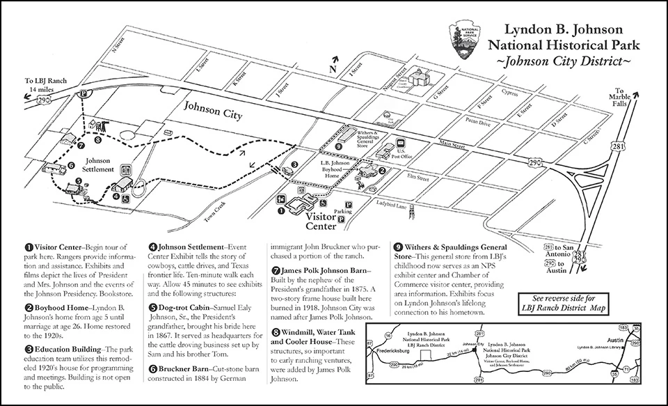 Black and White Map of Johnson City and park sites
