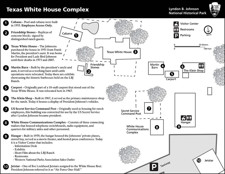 Map showing structures comprising the Texas White House Complex