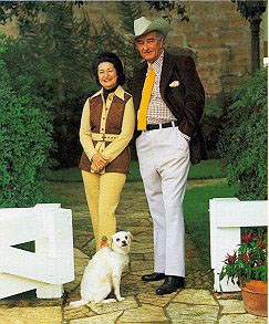 President and Mrs. Johnson stand with Yuki at the Texas White House