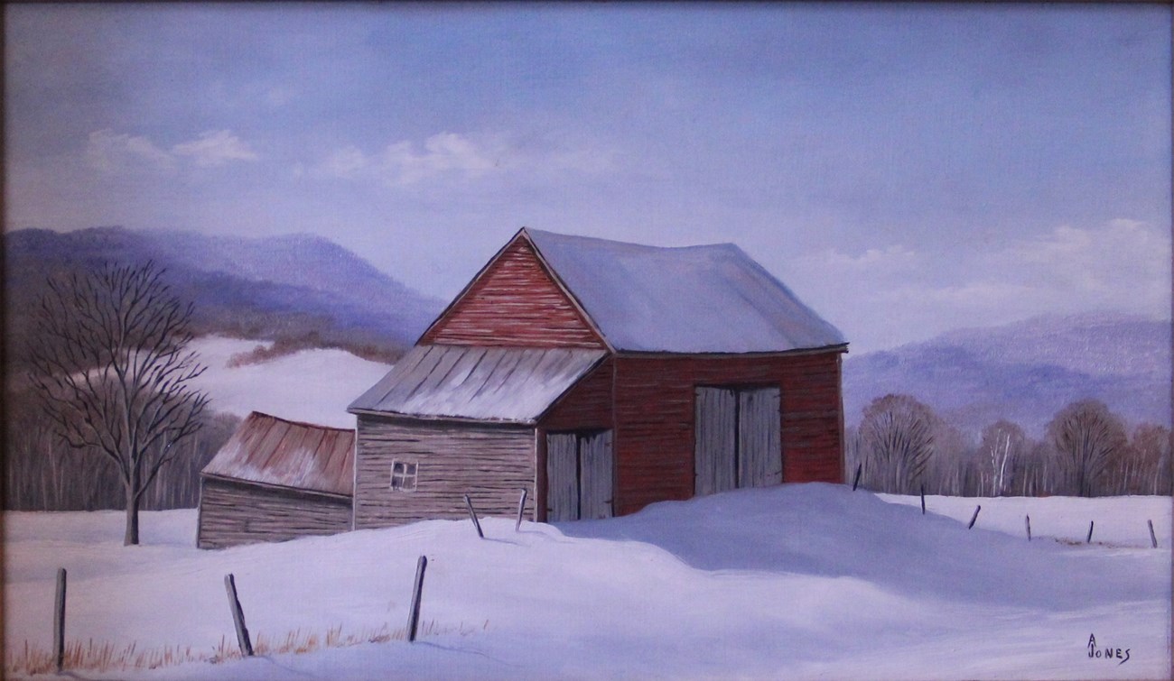 Arthur Jones, MABI 2849, Winter Afternoon. Oil on panel, 15.4 x 25.3 cm