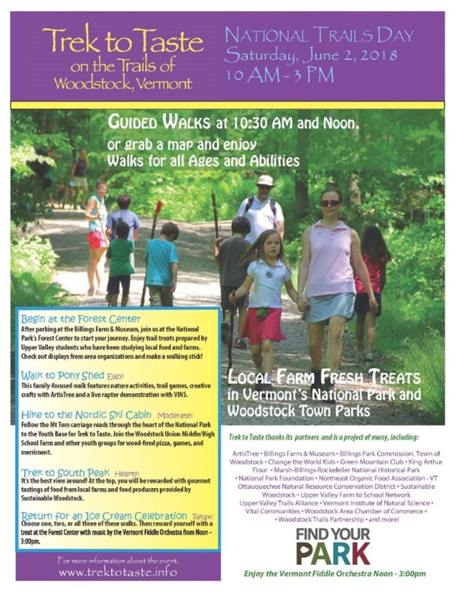 Poster Updated May 2018 800x1000 Purple and Yellow poster showing Trek to Taste 2018 information