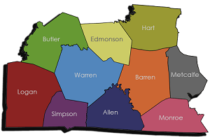 A map showing the 10 BRADD counties in Kentucky.