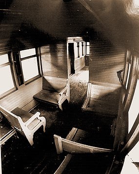 Inside the combine car on the Mammoth Cave Railroad Inside the combine car on the Mammoth Cave Railroad