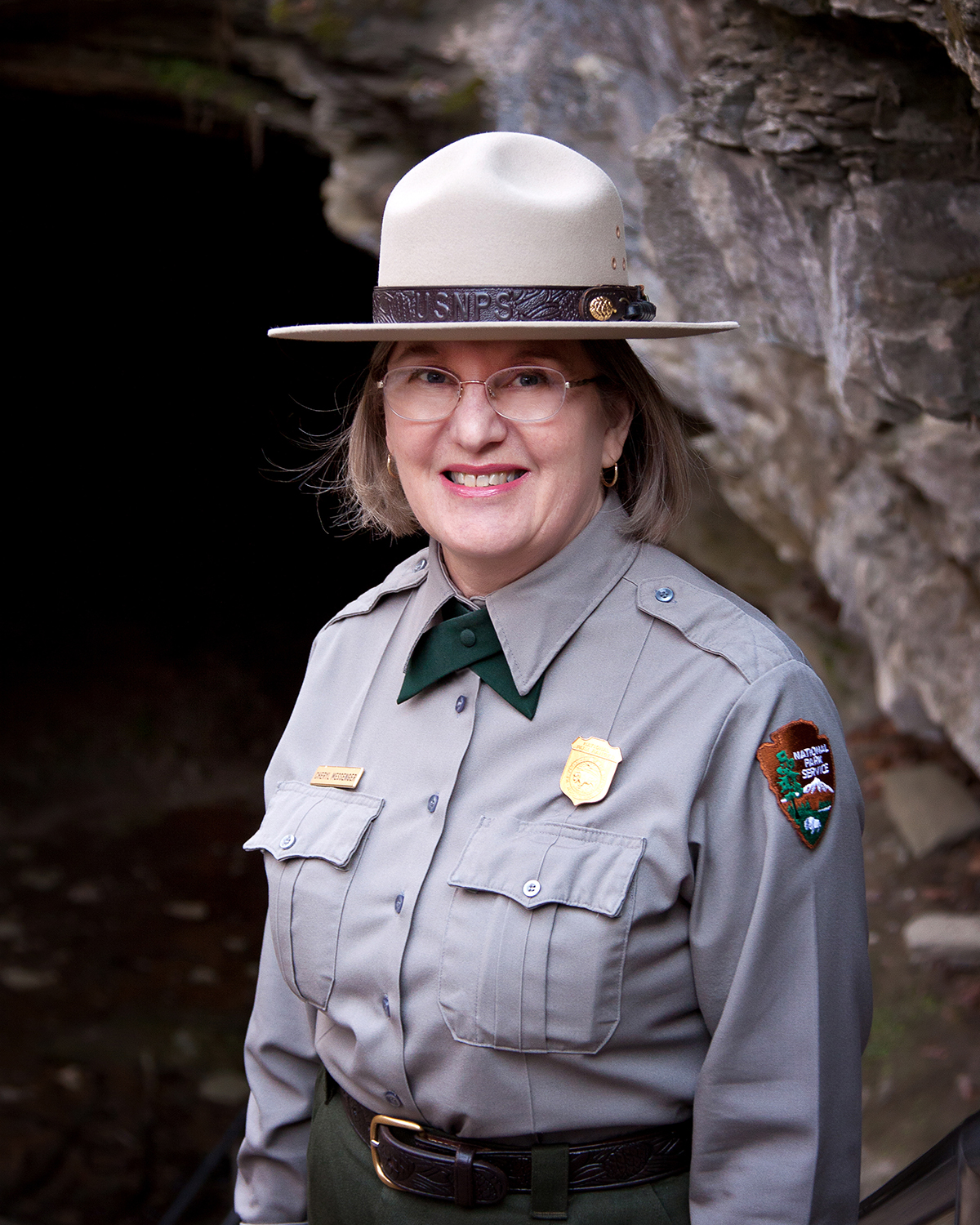 Cheryl Messenger at Historic Entrance of Mammoth Cave