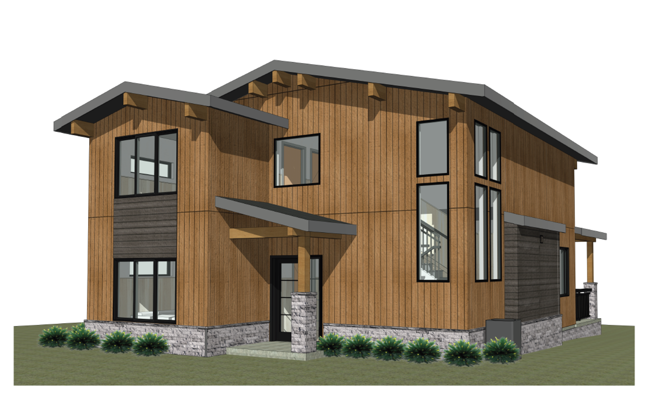 The temporary outage will allow for relocation of power lines that stretch over the Family Cabin construction site. A rendered image of a large wooden cabin.