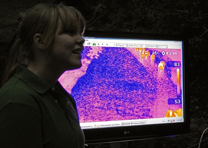 screen showing thermal infra-red images at Mammoth Cave entrance
