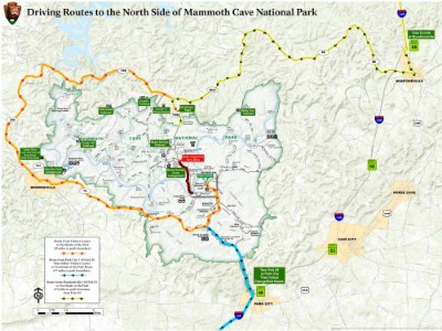 Road routes to access the north side of the park during the Green River Ferry improvement projects.
