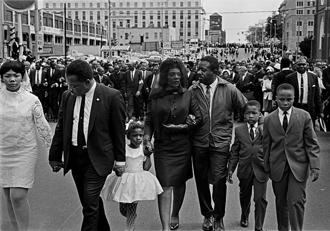 Funeral procession of Dr. King lead by his family and colleague Rev. Ralph Abernathy