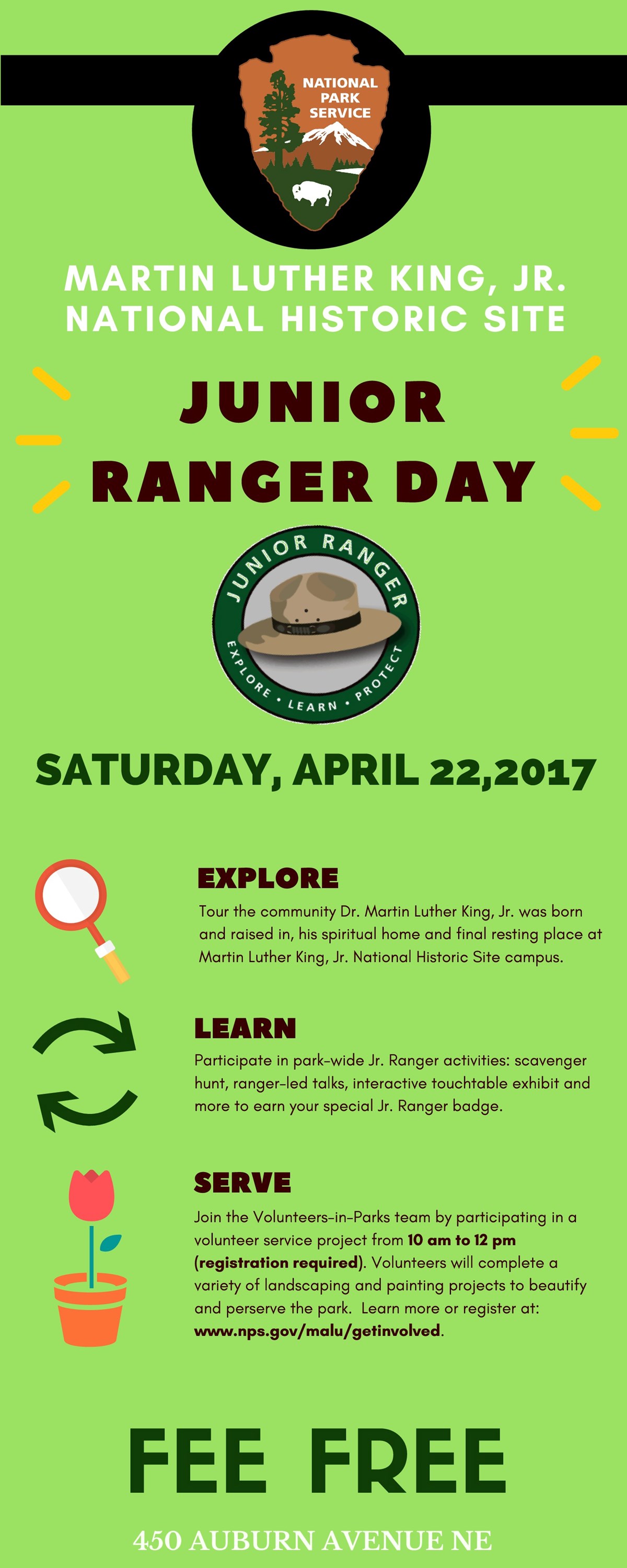 Lime green program flyer for Junior Ranger Day 2017 Lime green program flyer for Junior Ranger Day 2017