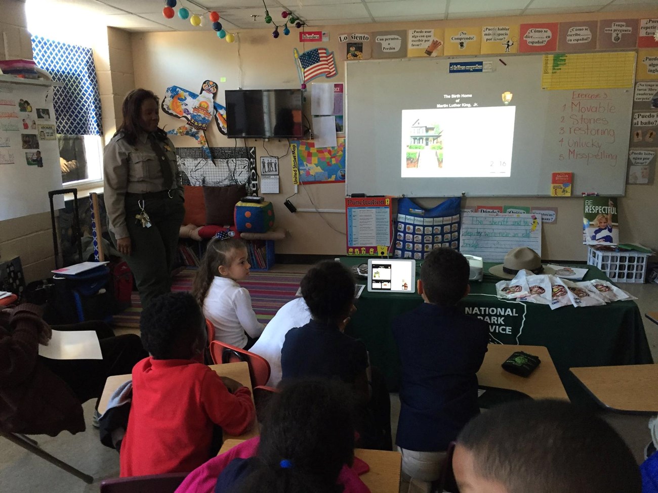 Ranger and students in a classroom