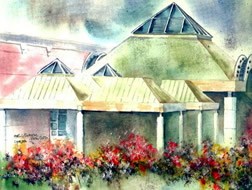 Water-color painting of visitor center.