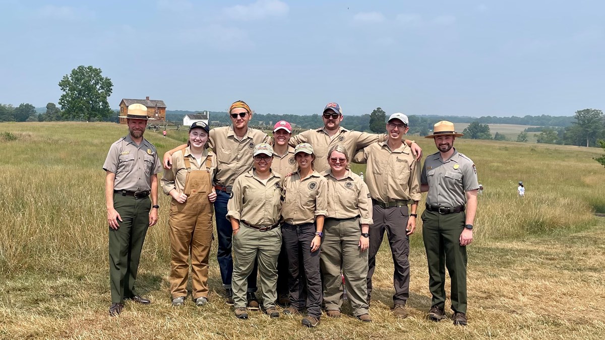 Photo of park superintendent Brandon Bies and park staff along with Appalachian Conservation Corps crew