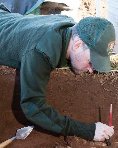 Brandon Bies conducts archeological research at Manassas National Battlefield Park.