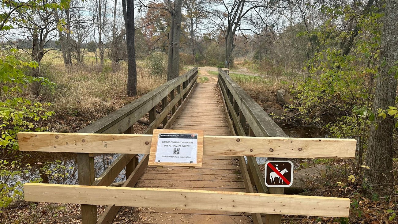 Closed bridge on First Manassas loop trail