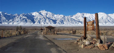 Sentry post with snow covered sierra Sentry post with snow covered sierra